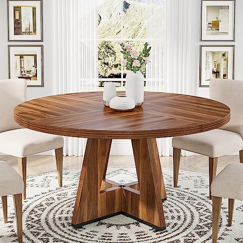 Tribesigns Round Dining Table Wood Kitchen Table for Dining Room, 47 in Dinning Room Tables for 4 Man, Farmhouse Dinner Table with Wooden Tabletop and Cross Base, Black