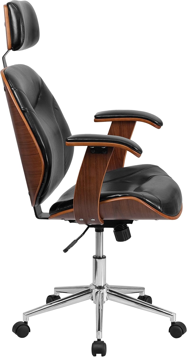 Flash Furniture High Back Black LeatherSoft Executive Ergonomic Wood Swivel Office Chair with Arms