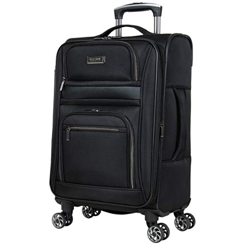 Kenneth Cole REACTION Rugged Roamer Lightweight Softside Expandable 8-Wheel Spinner Luggage, Black, 20-Inch Carry-On
