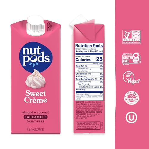 nutpods Sweet Crème Non Dairy Coffee Creamer, Sweetened with Organic Cane Sugar, Made from Almonds and Coconuts, Gluten Free, Non-GMO, Vegan, Kosher, Plant Based (3-Pack)