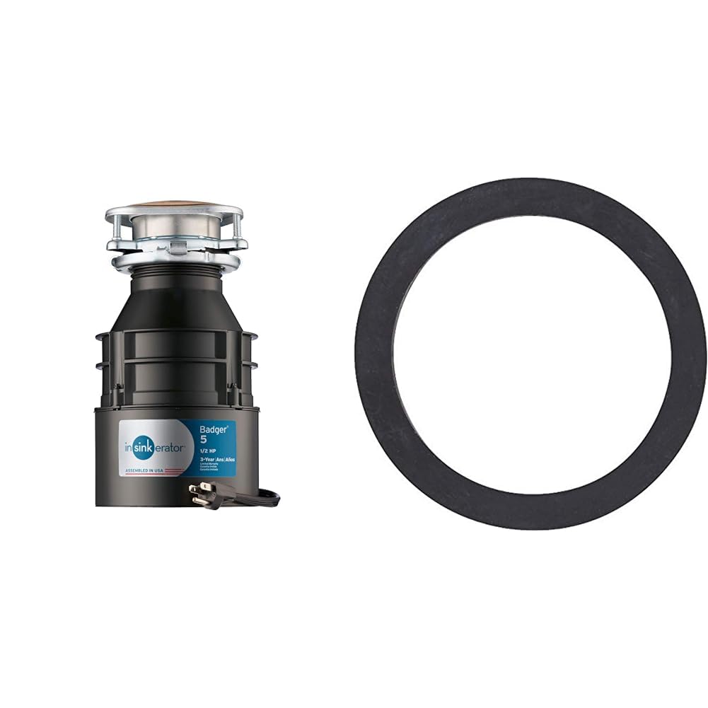 InSinkErator Badger 5 Garbage Disposal with Power Cord, Standard Series 1/2 HP Continuous Feed Food Waste Disposer, Badger 5 W/C, No Size, Black/Gray & In Sink Erator Division 2592 Gasket Replacement