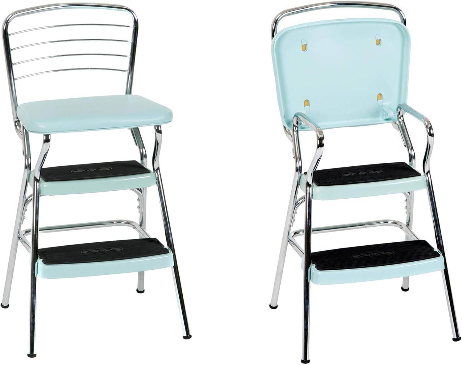 Cosco Stylaire Retro Chair + Step Stool with Flip-Up Seat, Teal and White