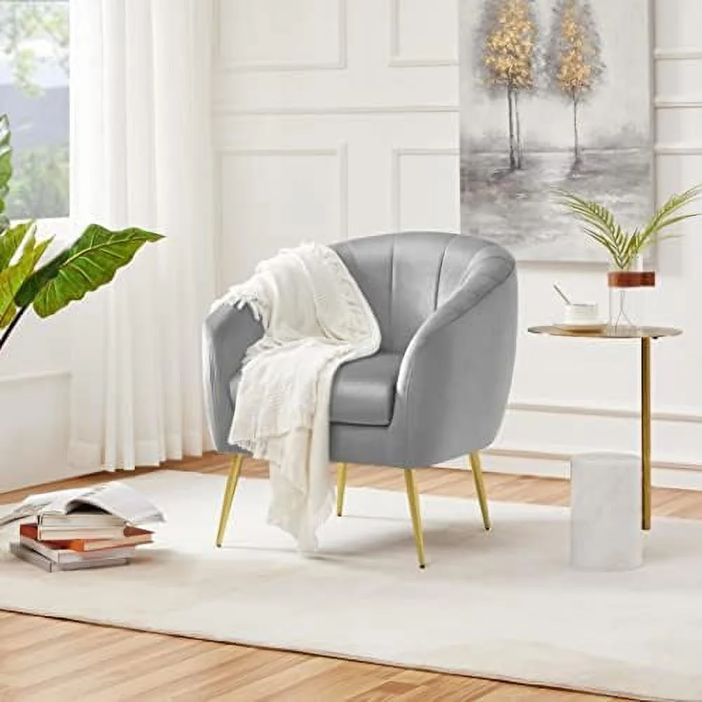 TJUNBOLIFE Sherpa Fabric Accent Chair  Modern Cozy Vanity Chair with Gold Metal Legs  Boucle Fabric Armchair with Removable Seat Cushion for Living Room Bedroom Office Guest Room  Ivory