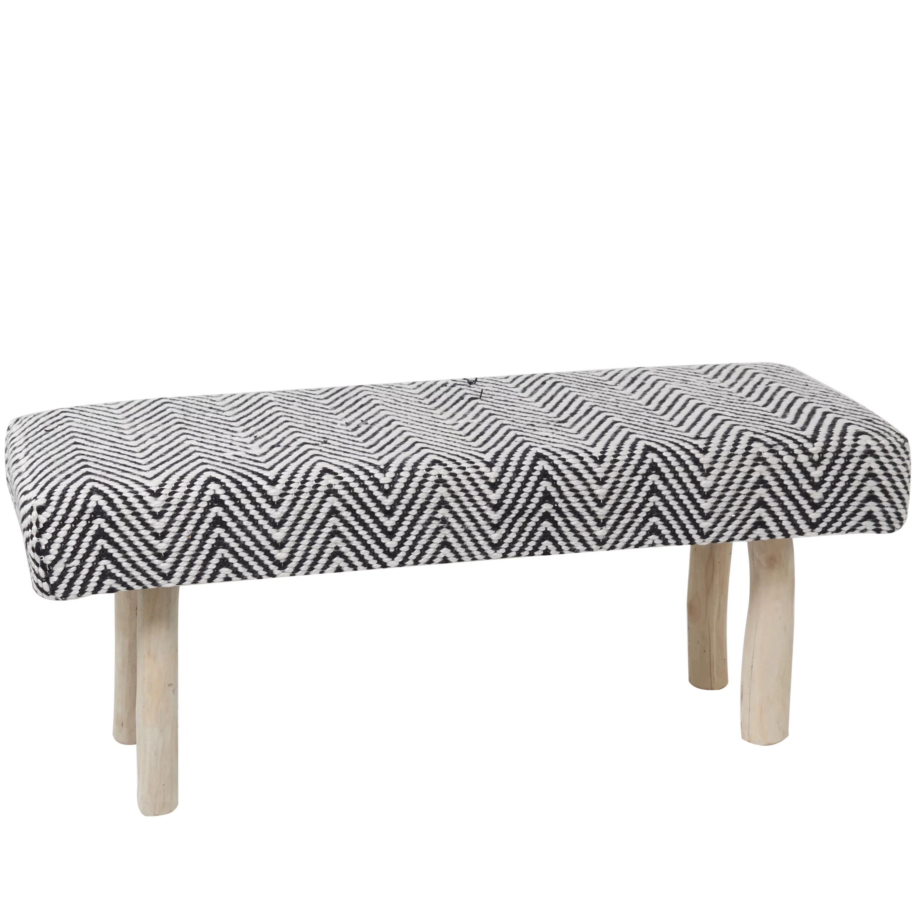 DecMode Polyester Chevron Bench with Wood Legs, Black