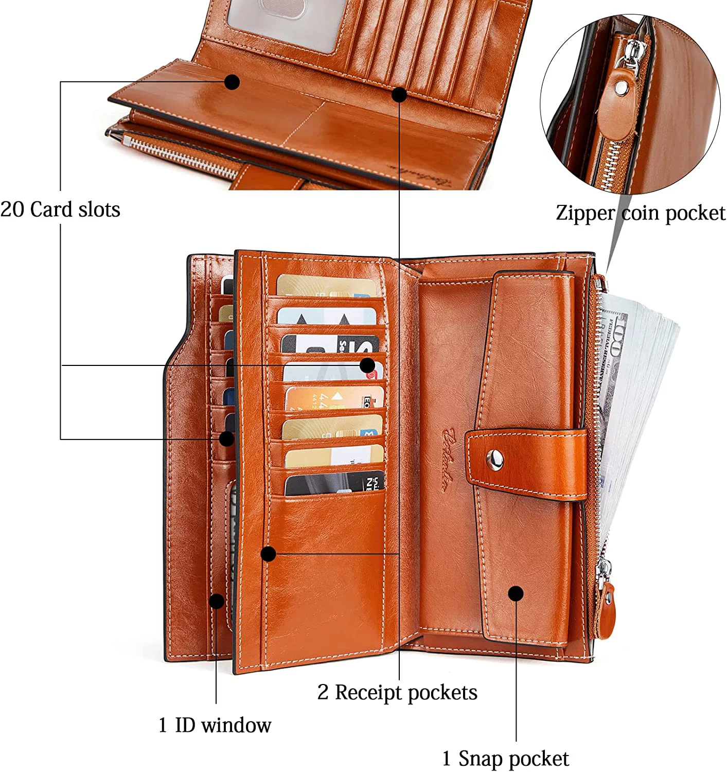 BOSTANTEN Womens Leather Wallets RFID Blocking Large Capacity Credit Cards Holder Phone Clutch