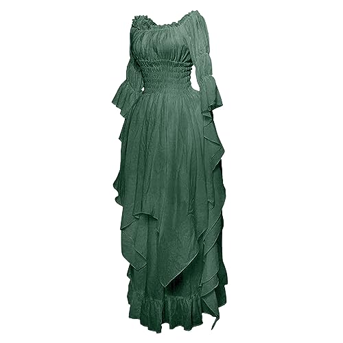 Renaissance Dress Women Fairy Dress Victorian Medieval Costume Irregular Cut Ruffle High Low Dresses Retro Irish Dress