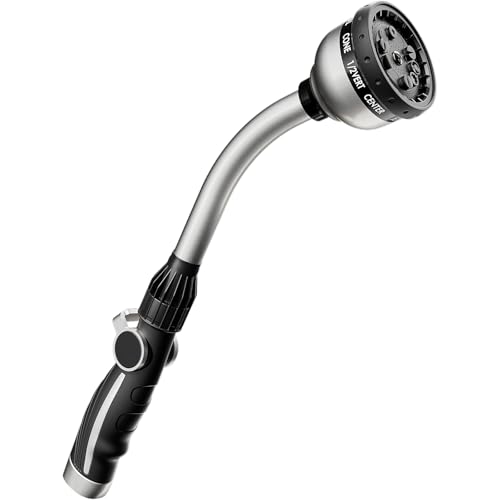RESTMO Watering Wand Heavy Duty, Metal Garden Hose Wand with 10 Spray Patterns, 15-Inch Long Hose Nozzle Sprayer with Thumb Flow Control, Ideal to Water Hanging Baskets and Shrubs