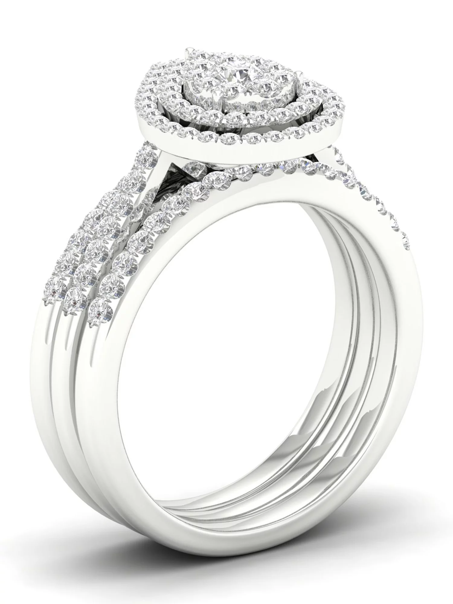 Imperial 5/8Ct TDW Diamond S925 Sterling Silver Pear Shape Cluster Halo Bridal Set (I-J, I2)