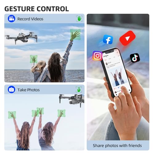 Drone with Camera 1080P HD FPV Foldable Mini Drone for Beginners Kids Adults, Drone with One Key Take Off/Landing, Gesture Selfie, Altitude Hold, 3D Flip, Easy to Fly, 2 Batteries, Toys for Boys Girls