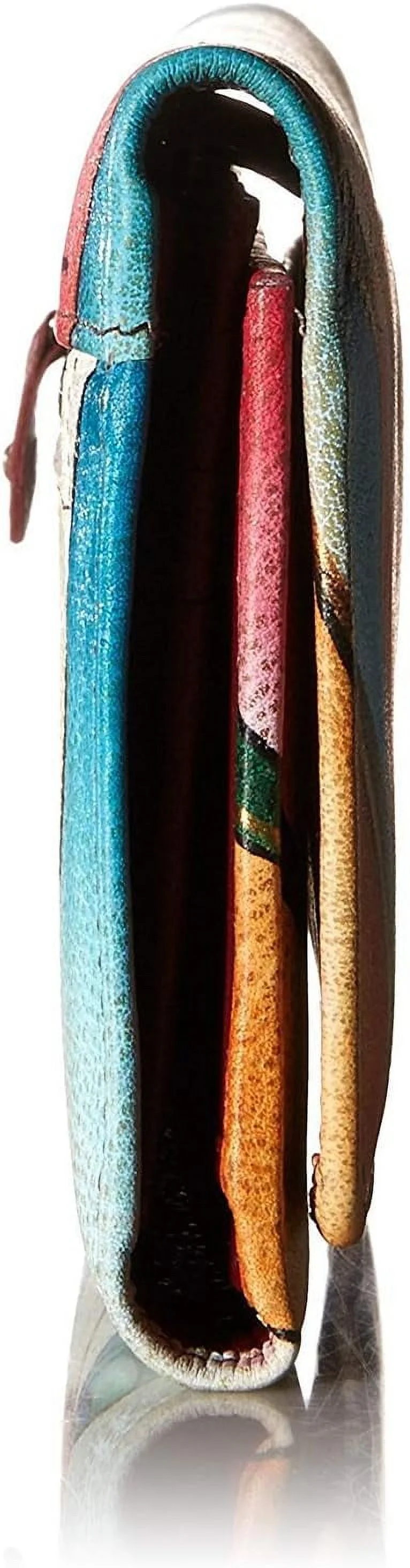 Anna by Anuschka Women's Hand Painted Genuine Leather Multi Pocket Wallet - Dragonfly Glass Painting