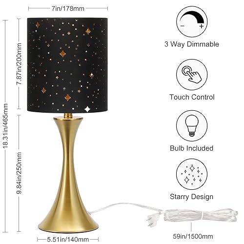 Dimmable Bedside Lamp, 3 Way Touch Control Table Lamp, Modern Nightstand Lamp with Beige Shade and Cream Base, Small Desk Lamp for Living Room, Dorm, Home Office, 9W LED Bulb Included