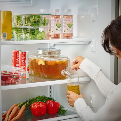 Glass Drink Dispenser for Fridge - 100% Leakproof Stainless Steel Spigot - Liquid Laundry Detergent Dispenser, Punch Bowl Beverage Dispenser for Parties, Water Dispenser Countertop, 5L Jug 1.32 Gallon