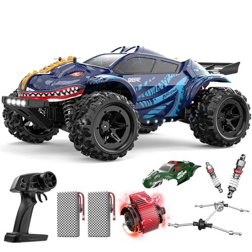 DEERC 9308E 1:16 All Terrain Fast RC Monster Truck 40 KPH RC Cars for Boys Age 8-12,4WD High Speed Dinosaur Truck,2.4Ghz Off-Road Remote Control Cars with 2 Batteries 2 car Shell, Toy Gift for Kids