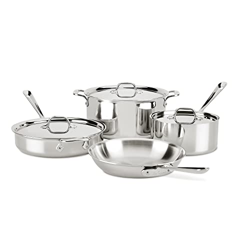 All-Clad D3 3-Ply Stainless Steel Cookware Set 10 Piece, Induction Compatible, Oven Broiler Safe 600F, Kitchen Cooking Set w/ Fry Pans, Saucepans, Saute Pans, Stockpot, Lids, Pots and Pans, Silver