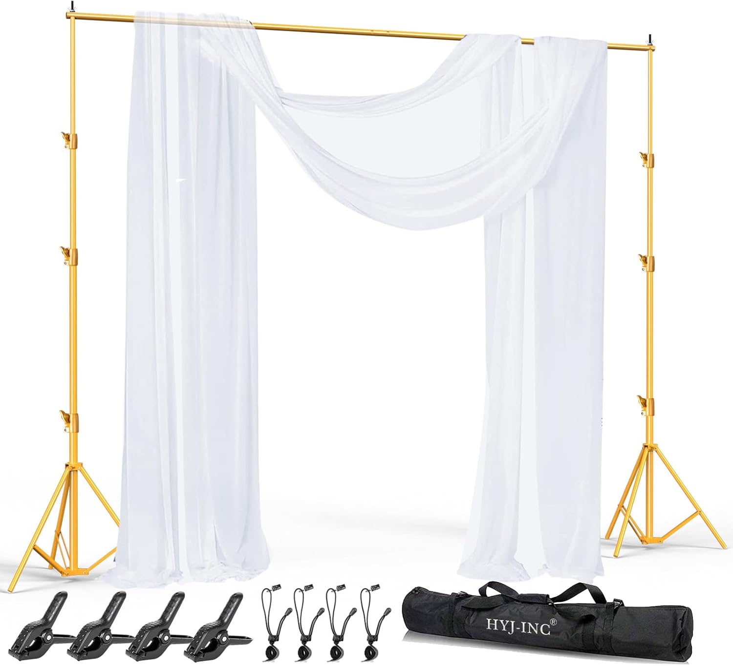 10x10Ft Photography Backdrop Stand - Gold, Adjustable Backdrop Stand for Parties, Photo Back Drop Stand, Background Support Stand with Carry Bag,Clamp.