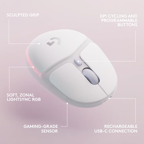Logitech G705 Wireless Gaming Mouse, Customizable LIGHTSYNC RGB Lighting, Lightspeed Wireless, Bluetooth Connectivity, Lightweight, PC/Mac/Laptop - White Mist