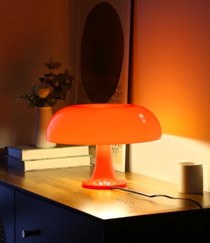 Orange Mushroom Lamp, Minimalist Retro Vintage Table Lamp Night Light, Elegant Aesthetic for Women, Kids, Gifts Bedside etc(Bulb Included, Plug Powered, 2700K)