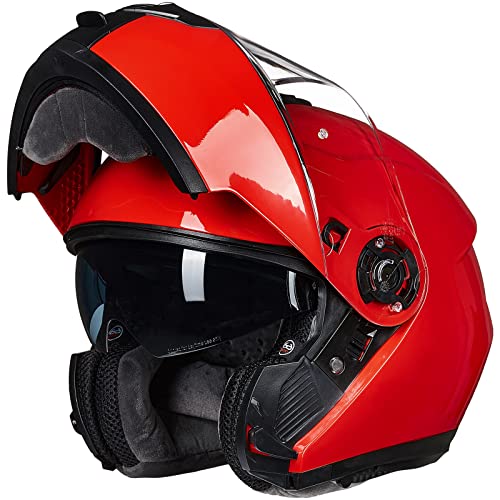 ILM Adult Motorcycle Modular Full Face Helmet Flip up Dual Visor DOT Approved Model 159(Matte Black,Large)