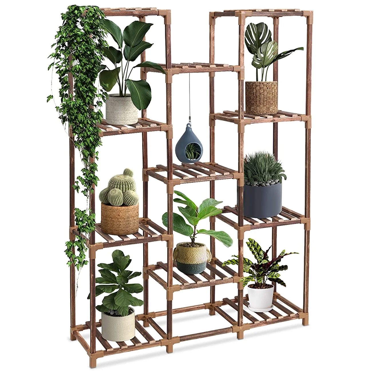 Homroll Plant Stand, Wood Plant Stands for Indoor Outdoor, 11-Tire Tall Large Capacity Plant Shelf, Durable Plant Holder for Living Room, Bedroom, Office, Balcony, Garden, Patio