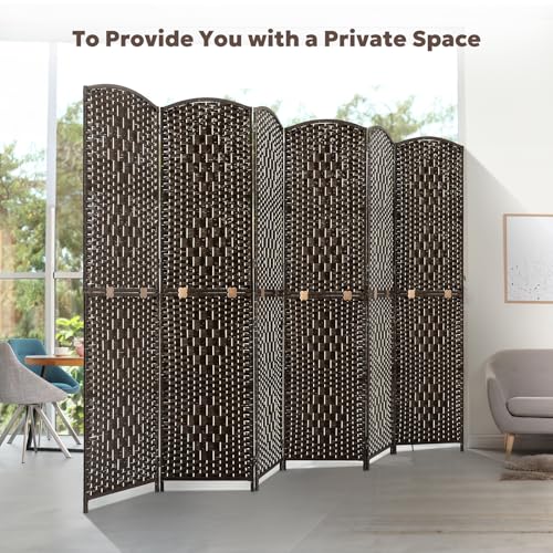 JOSTYLE Folding Privacy Room Divider, 4 Panel Screen Divider 6 ft. Tall Freestanding Extra Wide Rattan Room Partition Wall Separation Dividers, Grey