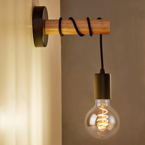 Creative Wall lamp, Vintage, Industrial Design, Retro lamp Made of Metal and Wood, Suitable for corridors, corridors, Rooms, Colour: Black, Brown, Socket: E27 (Color : Bianco)
