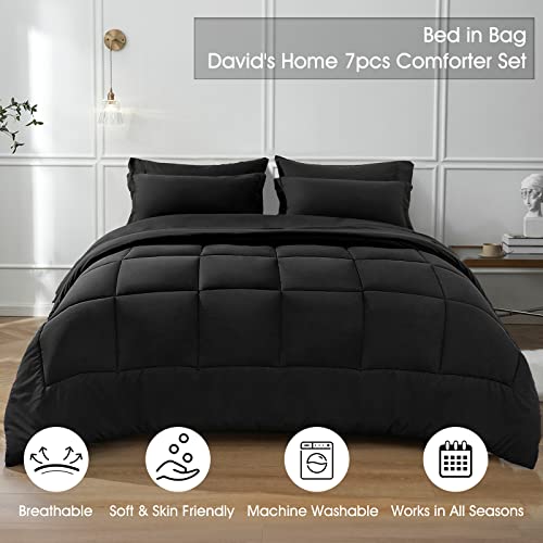 David's Home Comforter Sets Queen-7 Pieces Bed in a Bag Comforter Set-Ultra Soft and Comfy Down Alternative Comforter, Pillow Shams, Flat Sheet, Fitted Sheet and Pillowcase, White