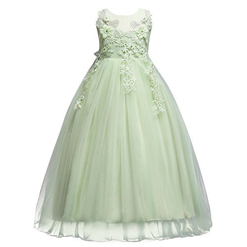 Big Girls Lace Flower Wedding Bridesmaid Formal Party Tulle Dresses Long Pageant Communion Prom Floor Length Ball Gown