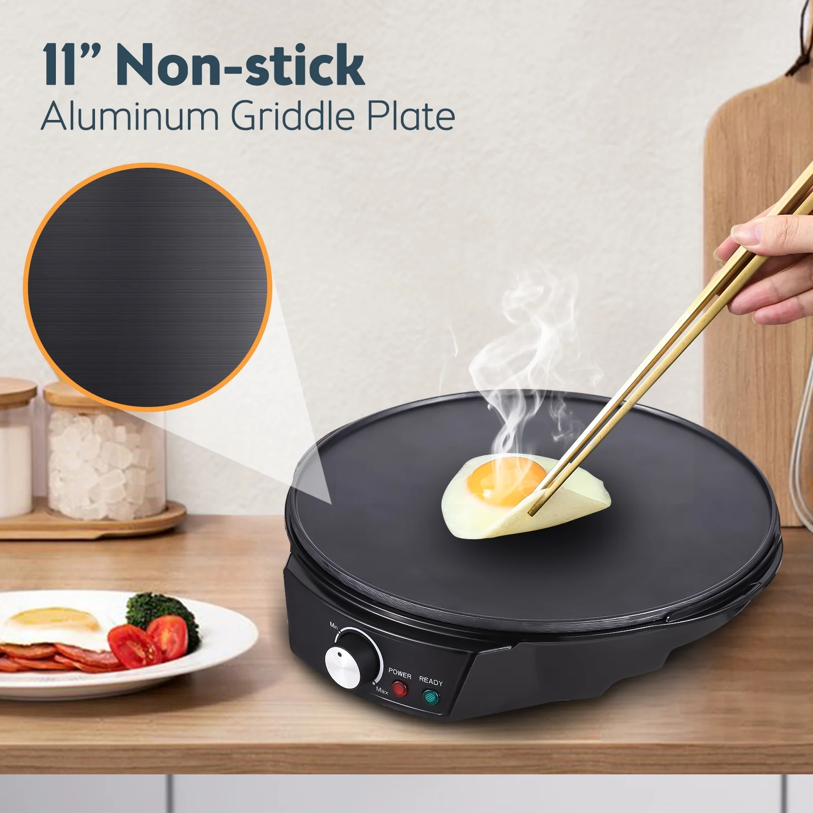 Dazzduo Electric cake bell,Roti Blintzes Includes maker pancake maker Pancake Roti Blintzes Includes Wooden Batter Celsius Temperature Non-stick 1200W 50-210 Celsius maker maker 11 Maker 1200W 50-210
