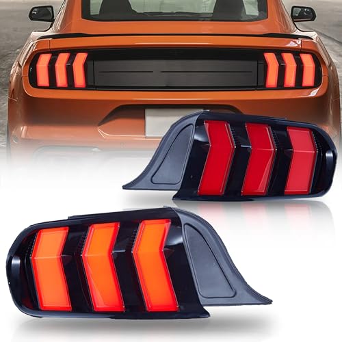 VLAND LED Rear Lights Compatible with Mustang 2015-2023 w/Sequential Turn Signal (5-Modes Switchable Lighting), Clear Lens Taillight Assembly, Passenger&Driver Sides (Clear)