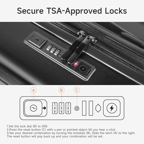 Carry On Luggage 22x14x9 Airline Approved, 20 Inch Expandable Suitcase with Softside Front PC Hardshell Back, USB Port, Spinner Wheels & TSA Lock – Lightweight 20