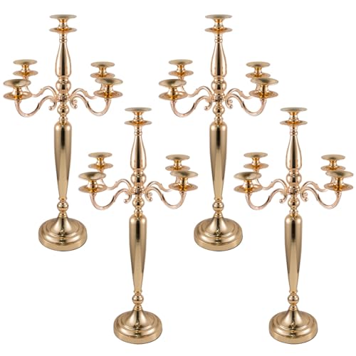 Vincidern 4Pcs Black Halloween Candlestick Holder, 5 Arm Candelabra, Metal Taper Candle Holder for Dining Table Centerpieces, Christmas Decor, Fireplace (28 Inch Tall)