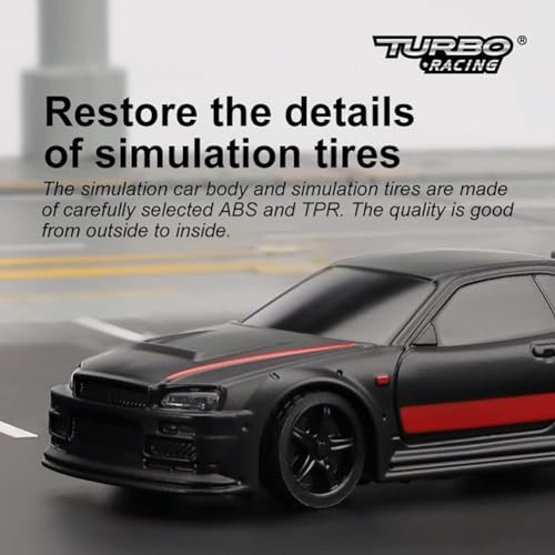 Turbo Racing 1:76 Scale Drift RC Car with Gyro Mini Full Proportional RTR 2.4GHZ Remote Control with 2 Replaceable Body Shell (C64 Blue-Drift)