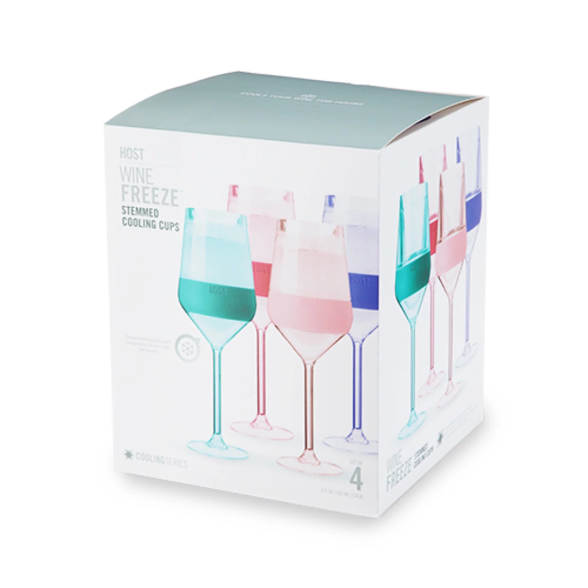 Host Wine Freeze Double-Walled Stemmed Wine Glasses Freezer Cooling Cups with Active Cooling Gel and Insulated Silicone Grip, 6.5 Oz Plastic Tumblers, Tinted, Set of 4