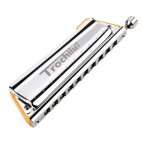 JDR Trochilus 10 Holes Chromatic Harmonica Key of Bb Armonica Chromonica Valveless Harp with Case for Adults Professionals Beginners Kids Teachers and Students Gift (Blues/Ritcher Tuning Key of Bb)