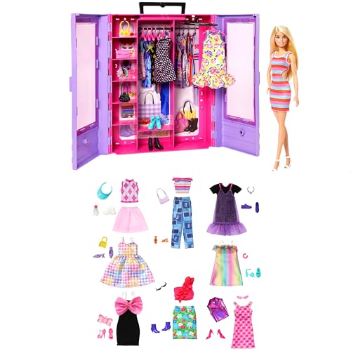 Barbie Doll & Playset, Fashionistas Ultimate Closet with Clothes (3 Outfits) & Fashion Accessories Including 6 Hangers