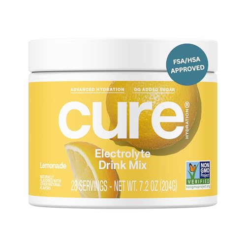Cure Hydration | Plant-Based Electrolyte Drink Mix | No Added Sugar | FSA & HSA | Dehydration Relief Powder Made with Coconut Water | Non-GMO | Vegan | 28 Servings Jar - Berry Pomegranate