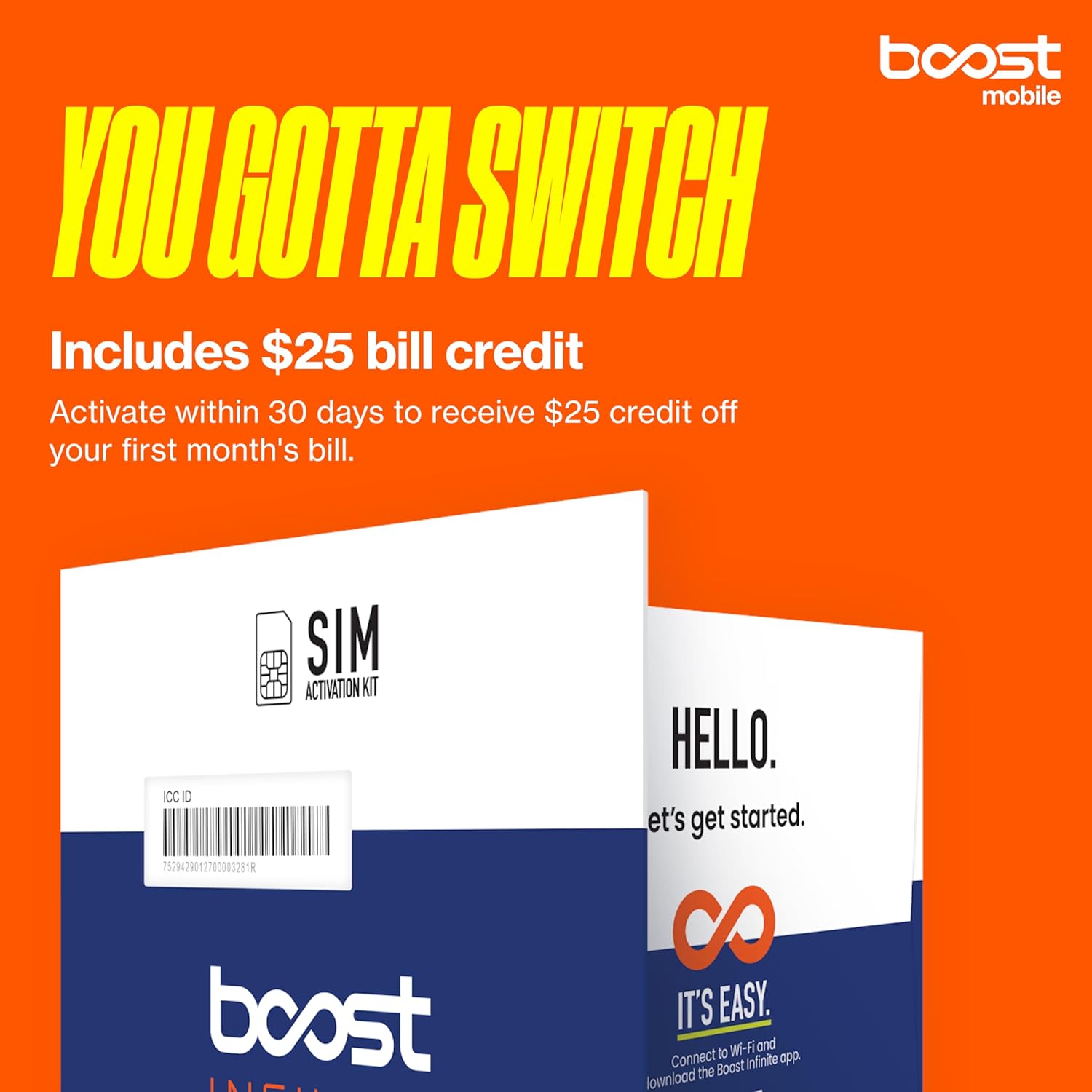 Boost Unlocked Phone SIM Kit | $25/mo. Plan | Unlimited Data, Talk & Text | $25 Bill Credit Included