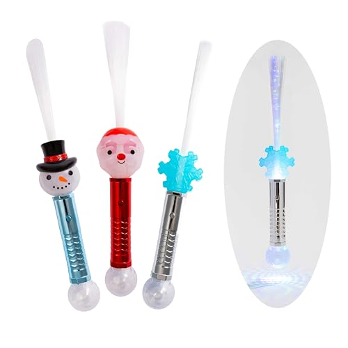 Cool Things Christmas Fiber Optic Wands, Light Up LED Holiday Toy (3 Pack, Snowman, Santa, Snowflake) – Christmas Party Favor, Stocking Stuffer, Secret Santa Gift for Kids & Adults