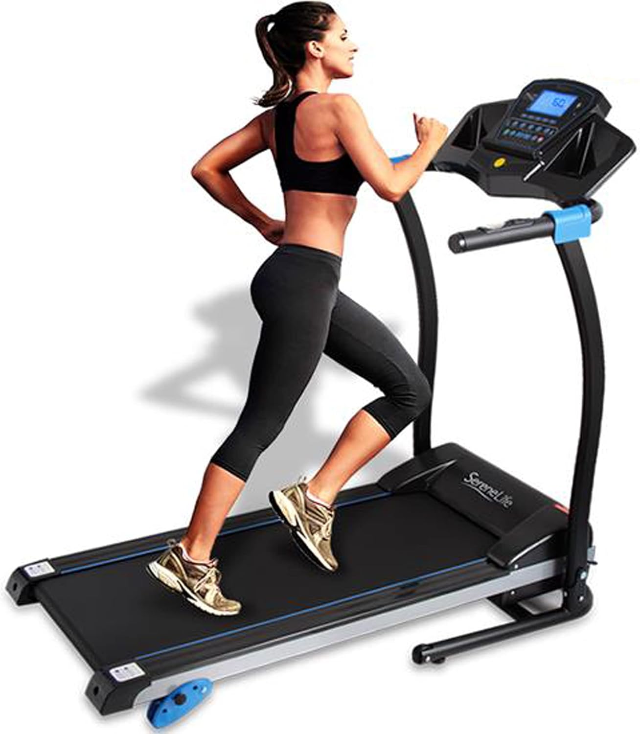 SereneLife Smart Digital Manual Incline Treadmill - Slim Folding Electric 2.5 HP Indoor Home Foldable Fitness Exercise Running Machine with Downloadable App, MP3 Player, Safety Key SLFTRD25.5