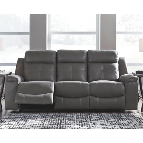 Signature Design by Ashley Jesolo Modern Faux Leather Manual Pull Tab Double Reclining Sofa, Dark Brown