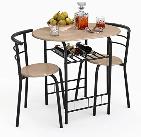 KHBIULIFE 3-Piece Round Dining Table Chairs Set for 2  Compact Table & 2 Chairs Set for Kitchen Space-Saver Bistro Set Steel Frame w/   Natural/Black
