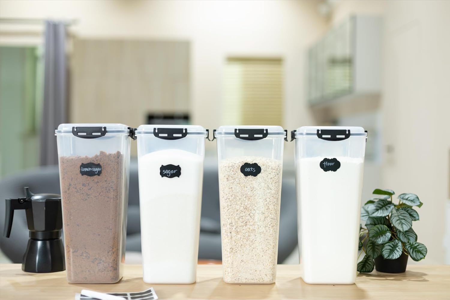 Airtight Food Storage Containers with Lids, CASA LINGO Large Pantry Organization and Storage for Bulk Food Dry Food Cereal, Set of 4 Plastic Food Storage Containers