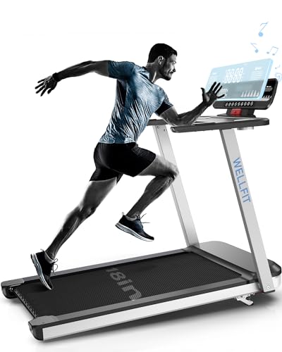 WELLFIT Incline Treadmill for Home, Heavy Duty Treadmills with 3.5HP 8.6MPH 375 lb Capacity, 18 inch Wide Running Area Commercial Treadmill with LED Screen and Bluetooth Player