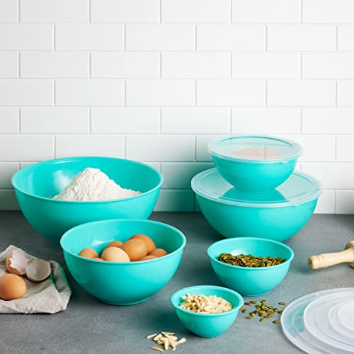 Mixing Bowls with Lids Set, Plastic Mixing Bowls with Airtight Lids, Nesting Mixing Bowl Set for Space Saving Storage, Ideal for Cooking, Baking, Food Prep & Food Storage, 12 Piece Set