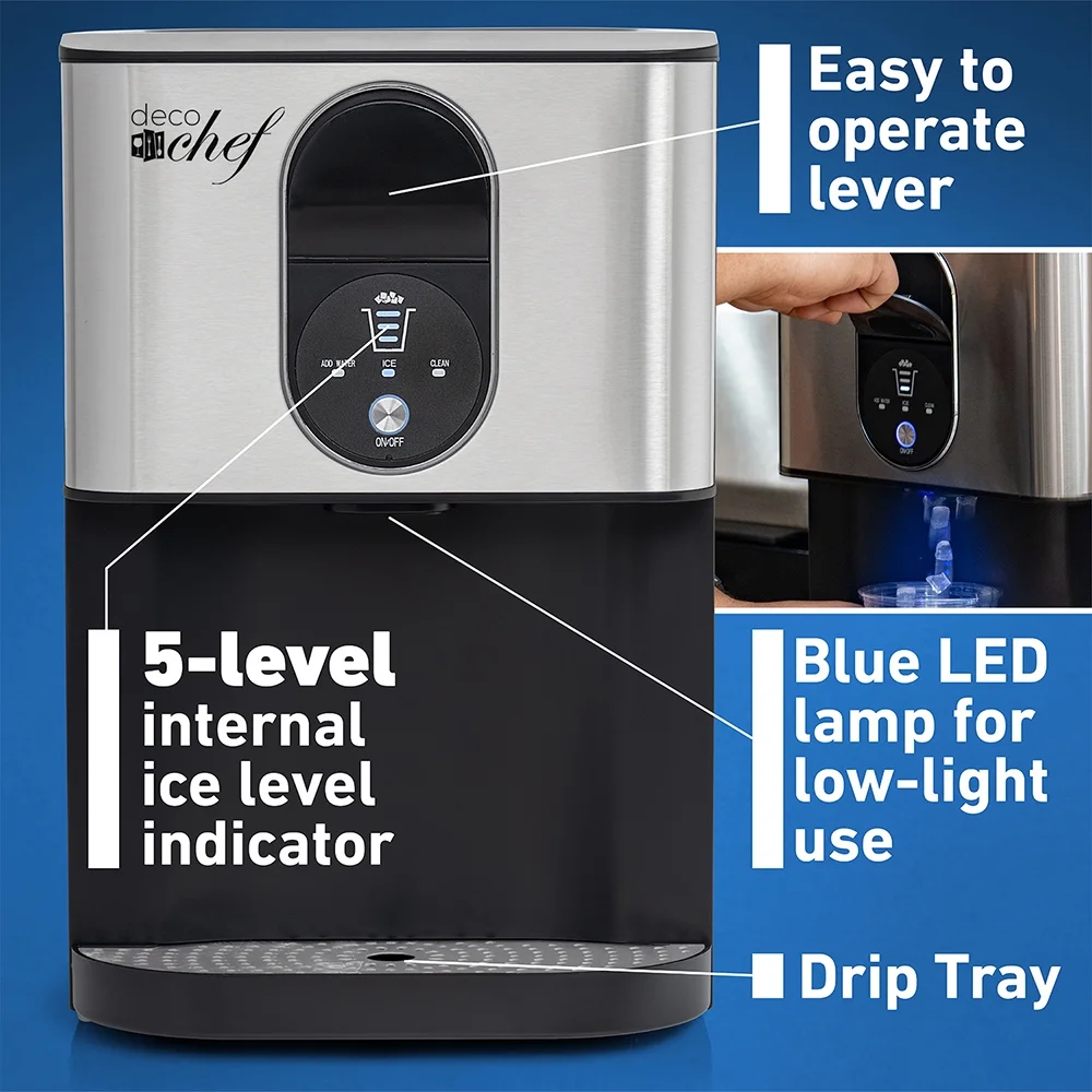 Open Box Deco Chef Self Dispensing Nugget Ice Maker Countertop, 46LB Per Day Automatic Chewable Ice, 1.8LB Per Hour