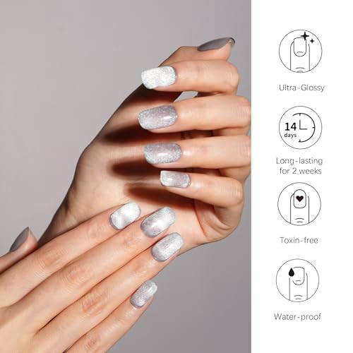 DANNI & TONI Semi Cured Gel Nail Strips Christmas Santa Claus Snowflakes Cat Eye Gel Nail Wraps 28 Stickers | Mistletoe Meow