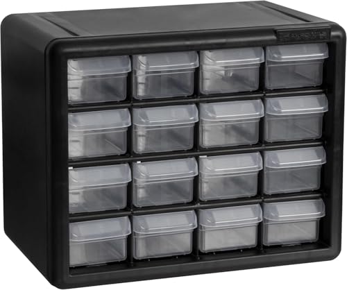 Akro-Mils 24-Drawer Plastic Drawer Storage Cabinet for Garage Organization, Bead Organizer, Building Bricks Storage, Teacher Toolbox, Makeup Organizer, 20-Inch W x 6-Inch D x 16-Inch H, 10724 Black