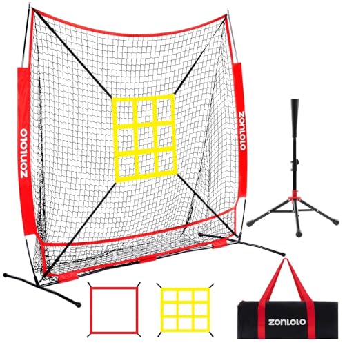 6x6ft Baseball & Softball Net for Hitting,Pitching and Batting, Throwing,Baseball net with Sturdy Bow Frame,Battting Tee,Strike Zone, Middle Size,Suitable for Kids!