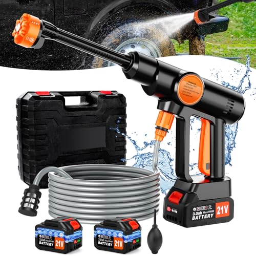 Lemolify 6000mAh Battery Power Washer, Electric Pressure Washer Cordless, Portable Car Pressure Washer Handheld with 6-in-1 Nozzle,17FT Drain Hose, Power Cleaner for Patio Floor Fence Deck,2 Battery