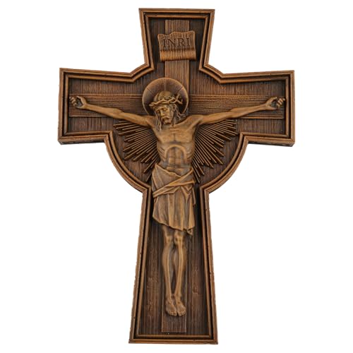 DevotedWalls Hanging Crucifix, Hand Made Catholic Cross for Home,Renaissance Hand-Carved Religious Art Sculpture,Jesus Wall Decor, Jesus Christ for the Wall Crucifix, Jesus Statue on Cross,Catholic Church Crucifix（Full Color）